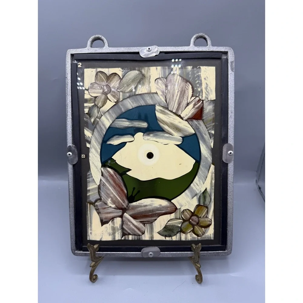Vintage Westclox Stained Slag Glass Butterfly Wall Clock Face Pewter Frame DIY
